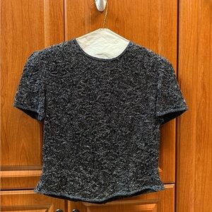 Papell Boutique Black Beaded Silk Evening Top - Size Small